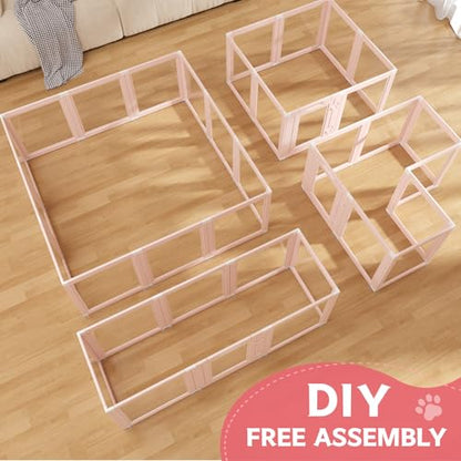 DIY Clear Acrylic Dog Playpen Indoor, Transparent Easy Cleansing Puppy Fence with Suction Cup, Easy-Assemble Indoor Whelping Crate for Small Puppies (23.6" H, 12PCS), Pink - color: Pink, style: 12PCS