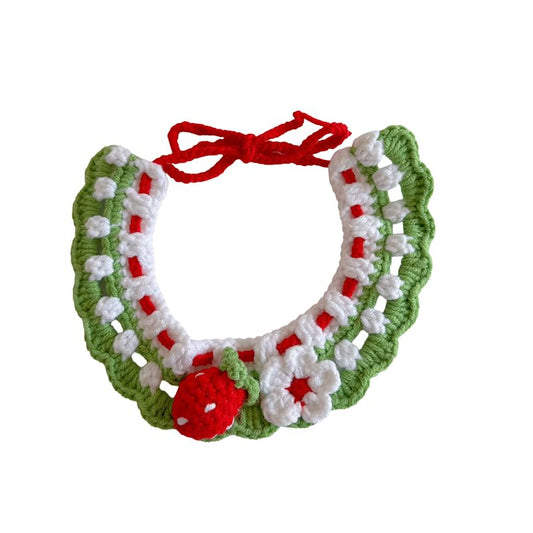 Spring Cat Collar Cute Breakaway Safe Adjustable Cat Collars for Cats Small Dogs Soft Knitted Neck Decor Kitten Collar Girl Cat Supplies for Indoor Cats Pet Collar Accessories (Strawberry & Flower) - color: Strawberry Flower on Grass