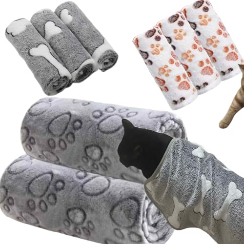 Clairooo Cat Blankets for Small Cats, 3 Pack Kitten Blanket Cute Paw Print Pet Blanket for Cat, Kitten, Miniature Puppy, 24 x 16 inches (Gray) - color: Gray