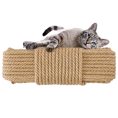 Aoneky Natural Sisal Hemp Rope for Cat Scratching Post Replacement, 5/16 Inch Refurbishment Cord to Repair Cat Tree, Tower & Protect Furniture, 33 FT - size: 5/16'' 33 Ft