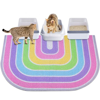 Cat Litter Mat Quality Litter Box Mat Large Non-Slip Cat Litter Mat Litter Trapping Mat Soft Kitty Litter Mat Compatible Two Litter Boxes Cat Products Easy to Clean,Pink,XL - color: Pink Rainbow, size: XL(40" x 30")