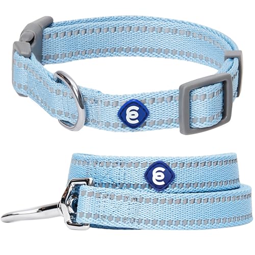 Blueberry Pet Essentials Reflective Dog Collar & Leash Set, Adjustable for Large Dogs | Safe Walking Gear for Pet Parents, Puppy Training & Daily Use LargeDogs, Baby Blue - color: Baby Blue, size: Large
