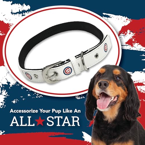 MLB Dog Collar Chicago Cubs New Signature PRO PVC-Leather Premium Pet Collars Extra Tough & Durable! Super Stylish! Size: Small Adjustable 12-15" Length x 0.75" Width - color: Chicago Cubs, size: Small