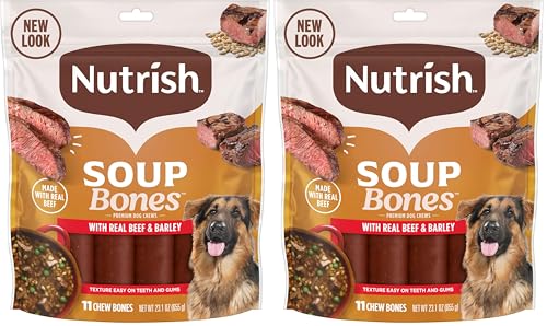Nutrish Soup Bones Premium Dog Chews with Real Beef and Barley, 11 Chews, Packaging May Vary (Rachael Ray) (Pack of 2) - size: 23.04 Ounce (Pack of 2)