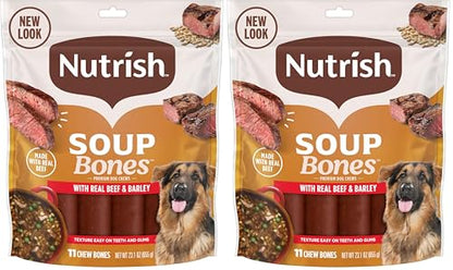 Nutrish Soup Bones Premium Dog Chews with Real Beef and Barley, 11 Chews, Packaging May Vary (Rachael Ray) (Pack of 2) - size: 23.04 Ounce (Pack of 2)
