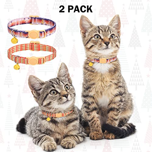 Breakaway Cat Collars for Girl Boy Cats, Spring Summer All Weather Cat Collar Personalized Pattern 2 Pack,Cute Classic Safety Buckles and Bells,Adjustable Printed Nylon Colorful Kitten Collar - color: Orange Dream