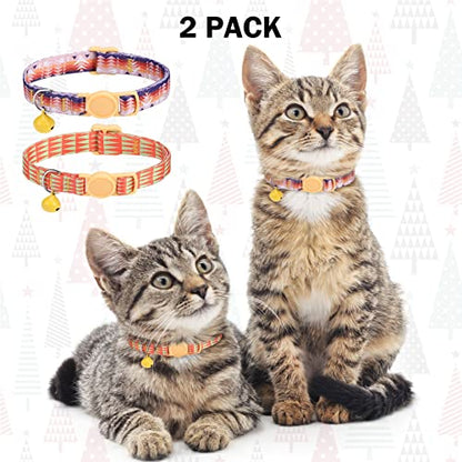 Breakaway Cat Collars for Girl Boy Cats, Spring Summer All Weather Cat Collar Personalized Pattern 2 Pack,Cute Classic Safety Buckles and Bells,Adjustable Printed Nylon Colorful Kitten Collar - color: Orange Dream