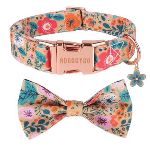 ADOGGYGO Floral Dog Collar with Bow, Detachable Cute Flower Bowtie, Metal Buckle, Adjustable Floral Collars for Large Dogs Boy Girl (Large) - color: Floral, size: Large