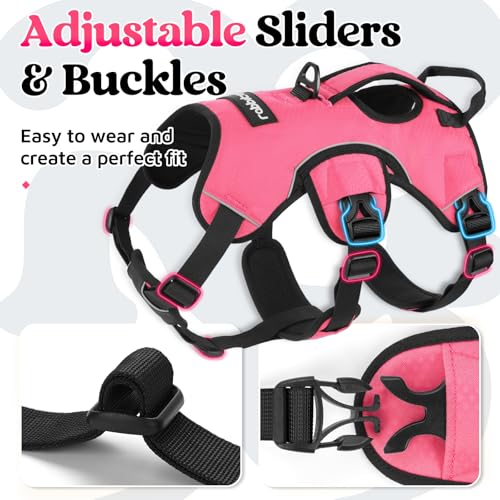 rabbitgoo Escape Proof Dog Harness, Soft Padded Full Body Pet Harness, Reflective Adjustable No Pull Vest with Lift Handle and Leash Clip for Large Dogs Walking Hiking Training, M, Pink - color: Pink, size: Medium (Pack of 1)