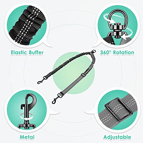 AUTOWT Two Dog Lead, 2 in 1 Upgraded Double Dog Leash Attachment Combine Adjustable Strap and Shock Absorbing Bungee No Tangle Dual Training Splitter for Medium Large Dogs (Black & Grey) - color: Black & Grey