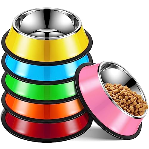 Roshtia 6 Pcs 30 oz Stainless Steel Dog Bowl, Dog Food Water Bowl with Anti Skid Silicone Base Stackable Dishwasher Safe Pet Puppy Dishes for Medium Large Dogs Cat Multipet Families - size: 30 oz