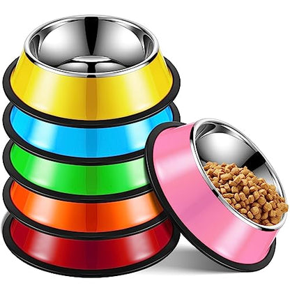 Roshtia 6 Pcs 30 oz Stainless Steel Dog Bowl, Dog Food Water Bowl with Anti Skid Silicone Base Stackable Dishwasher Safe Pet Puppy Dishes for Medium Large Dogs Cat Multipet Families - size: 30 oz