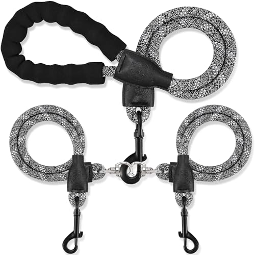 Double Dog Leash for Two Dogs - Detachable 360° Swivel, No Tangle Leash with Reflective Strips for Walking and Training Small Medium and Large Dogs, L/40-150ibs, Black - color: Black, size: L (40-150 lbs)