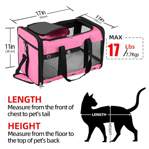 Soft Sided Cat/Dog Carrier,Collapsible Pets Travel Carriers for Pet/Puppy with Shoulder Strap & Removable Mat,Mesh Top Load Small Dogs/Cats Carry Bag Up to 17 Lbs TSA Airline Approved（Pink,M） - size: M Pink