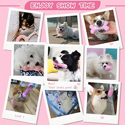 Petcare 6 Pack Puppy Chew Toys for Teething Cute Pink Puppy Toys Small Dog Toys Soft Rubber Rope Dog Toys Funny Bone Ball Cleaning Teeth Dog Chew Toys Puppy Teething Toys for Puppies Yorkie - color: Pink