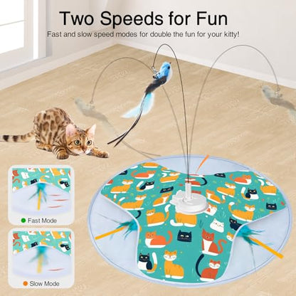 Interactive Cat Toy, Rechargeable Automatic Cat Toys for Indoor Cats, Motion Activated Hide and Seek Toy with Bird Cat Wand, Moving Feather for Bored Indoor Cats/Kittens (Kitty Cat Toy)
