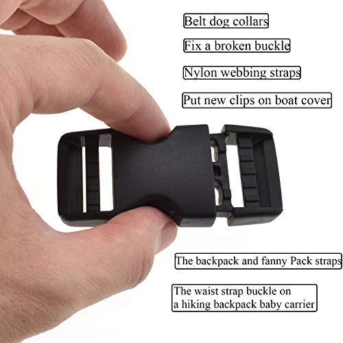 SGH Pro Quick Side Release Buckles 1" Wide 5 Pack Dual Adjustable No Sewing Clips Snaps Heavy Duty Plastic Replacement for Nylon Strap Backpack Fanny Pack Nylon Webbing Belt Dog Collars