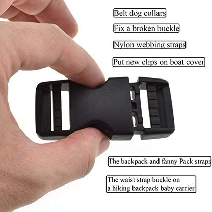 SGH Pro Quick Side Release Buckles 1" Wide 5 Pack Dual Adjustable No Sewing Clips Snaps Heavy Duty Plastic Replacement for Nylon Strap Backpack Fanny Pack Nylon Webbing Belt Dog Collars