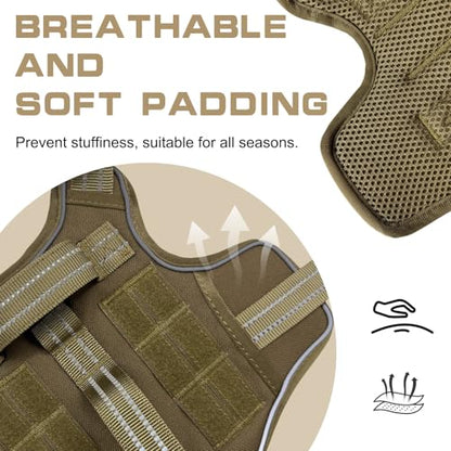 Small Dog Harness, Heavy Duty Tactical No Pull Dog Harness, No Choke, Easy On and Off Pet Vest with Molle System, Adjustable Reflective Dog Vest with Breathable Padded for Walking Hiking Training - color: Khaki, size: S(Neck:16-22",Chest:20-28"),18-35 lbs