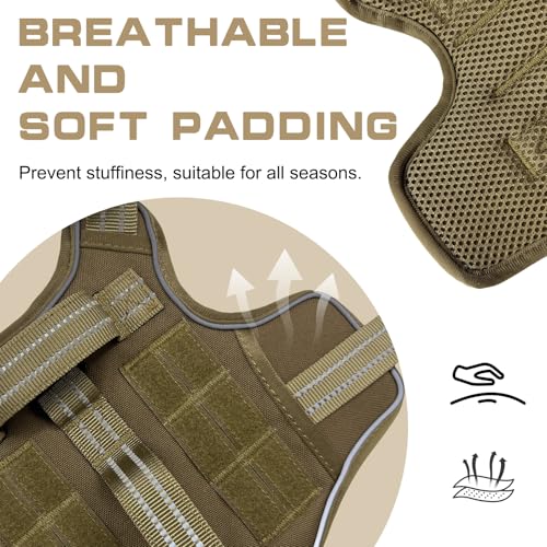Tactical Dog Harness Medium Sized, Heavy Duty No Pull Dog Harness with Handle, Easy On and Off Service Dog Vest with Molle System, Adjustable Reflective Pet Vest for Walking Hiking Training - color: Khaki, size: M(Neck:17-23",Chest:22-32"),35-50 lbs