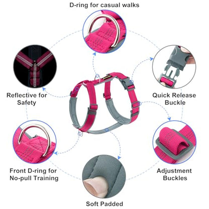 Plutus Pet No Pull Dog Harness, Adjustable Nylon Harness with Soft Padding, Reflective and Heavy Duty Dog Harness for Small, Medium, Large Dogs(Hot Pink, XS) - color: Hot Pink, size: XS