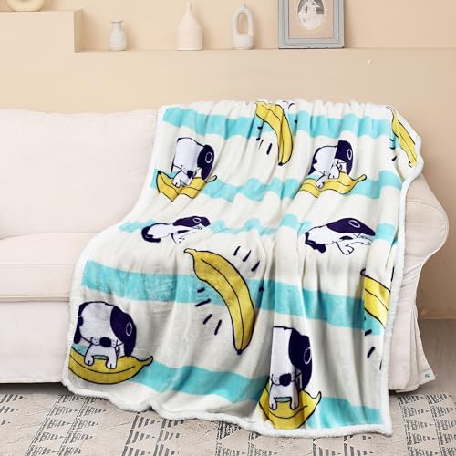 Catalonia Banana Dog Print Sherpa Fleece Throw Blanket, Soft Mink Plush Couch Blanket, Fuzzy Fluffy Comfy Warm Throws, Comfort Caring Gift, 50x60 inches - color: Banana Dog White, size: 50"x60"
