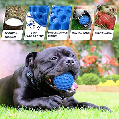 Squeaky Dog Balls, Indestructible Dog Toys for Aggressive Chewers Large/Medium Breed, Natural Rubber Interactive Chew Toys for Teeth Clean, Relieves Anxiety (Blue) - color: Blue
