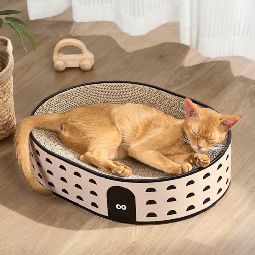 Conlun Oval Cat Scratcher Bed, 2-in-1 Cat Scratching Board, Natural Corrugated Cardboard Scratch Pad Lounge, Sealed Base Traps Debris,No Assembly Kitty Furniture,Stylish Colors Blends Any Home Decor - color: Door, size: Medium(16.9"L x 12.9"W x 3.9"Th)