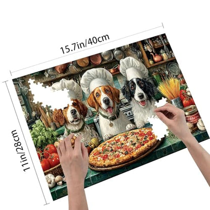 300 Pieces Jigsaw Puzzles for Adults, Dog Chefs Pizza Kitchen Art Puzzle, Stress Relief Concentration Training Brain Teaser Puzzle 15.7x11 Inch - color: Wooden Puzzle5, size: 300 Piece pcs