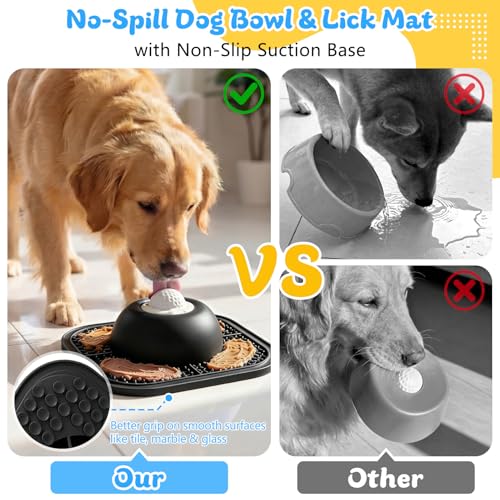 Slow Feeder Dog Bowls & Lick Mat for Liquid and Thick Treat, Anti-Slip Dog Lick Bowl with Interactive Rolling Ball, 5/6 Cup Pup Licking Toy for Large Medium Small Dogs and Cats Black - color: Black