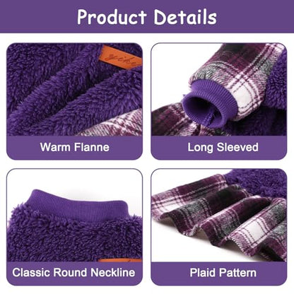 Dog Clothes for Small Dogs Girl Boy Dog Sweater Dress, Puppy Sweater Pet Clothes Shih Tzu Wedding Birthday Pink Plaid Dresses Holiday Festival Outfits (Purple, X-Small) - color: Purple, size: X-Small (Chest 13in )