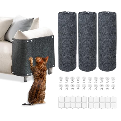 Cat Scratch Mat, 3PCS 39.4"x11.9" DIY Trimmable Self-Adhesive Cats Scratching Mat, Couch Protector from Cats Claw, Cat Scratch Furniture Protector Or Couch Protector (Dark Gray) - color: Dark gray