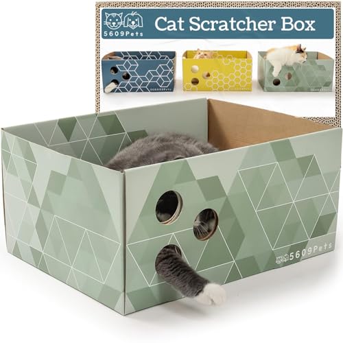 5609PETS Cat Scratching Box, Extra Large Refillable Double-Sided Scratch Pad, No-Mess Cat Scratcher for Indoor Cats - color: Green Forest, size: Scratcher Box + 1 Scratcher Pad