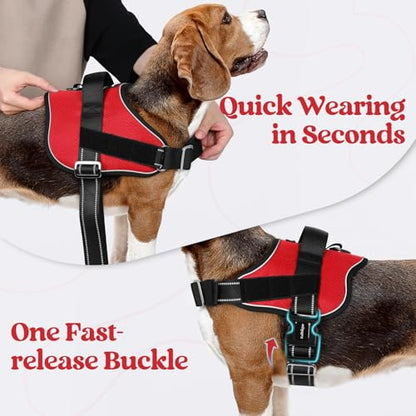 rabbitgoo Dog Harness Medium Sized, Easy On Pet Vest with One Buckle, No Pull Adjustable Service Harness with D-Ring & Handle, Reflective for Safety Walking, Training, Red, M - color: Red, size: Medium