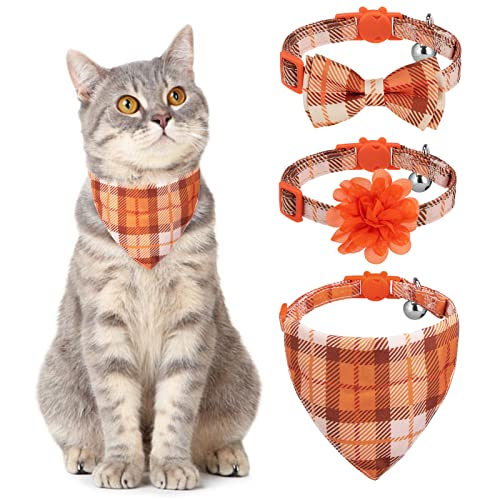 Breakaway Cat Collars with Bell & Cute Pendants - 3 Pack Adjustable Safety Kitten Collars - Decoration for Girl Boy Cats Puppy and Small Pets (Style C - Fall) - color: Style C - Fall