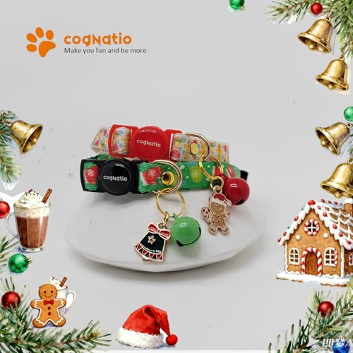 2 Pack Breakaway cat Collars with Bell,Safety Quick Release Pendant Cute Kitten Collar,Adjustable 20-30cm (Xmas2, 20-30cm) - color: Xmas2