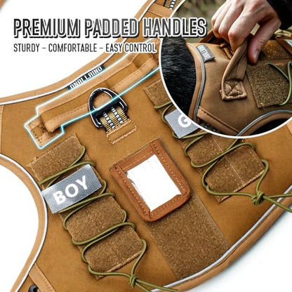 Tactical Dog Harness for Medium & Large Dogs, Brown Adjustable No-Pull Control with Handle, Heavy Duty Reflective Vest - Size S - color: Army Brown, size: S