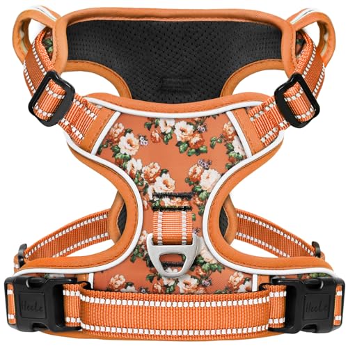 HEELE Dog Harness, No Pull Adjustable Padded Reflective Harness for Small Medium Large Dogs with Handle for Walking Training, Flower-Orange,S - color: Flower-Orange, size: S