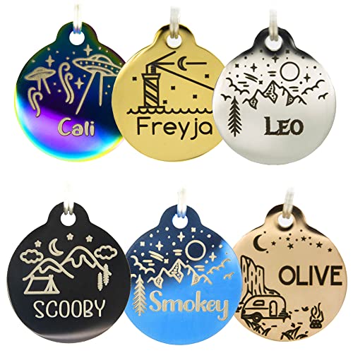 Personalized Dog Tag with 5 Lines of Custom Deep Engraved Durable Stainless Steel Pet ID Name Tag Designer Small Size Round - size: Small, style: Round