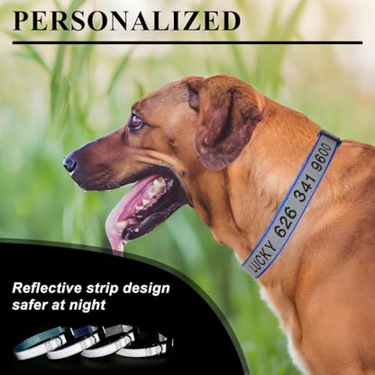 Reflective Personalized Dog Collar - Custom Embroidered Pet Name and Phone Number with Adjustable Nylon Buckle Collars in 5 Sizes XS to XL for Boy and Girl Dogs,Puppy,Blue - color: Blue
