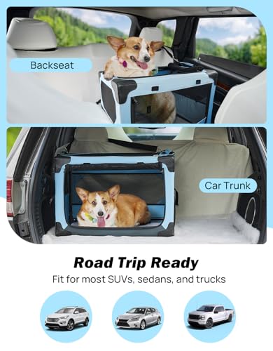 JOYTUTUS Pet Day Special, 26 Inch Collapsible Dog Crate, Steel Frame 8-Bar Foldable Soft Kennel, Portable Travel Crate for Medium Dog Up to 33lbs, Oxford Cat Carrier Fit for Car Travel Indoor Outdoor - size: S (26" L x 18" W x 18" H)