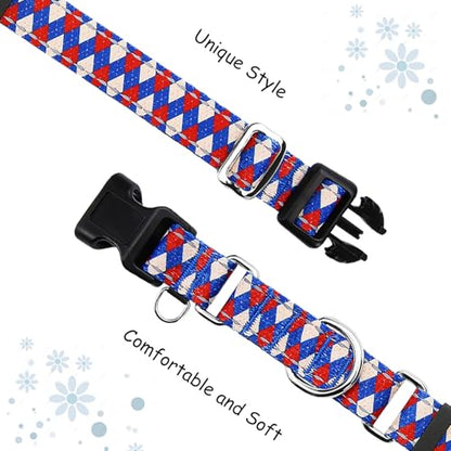 Reflective Martingale Dog Collar with Buckle Soft Nylon Geometric Patterns Pet Collars for Large Dogs (Argyle, L) - color: Argyle, size: Large