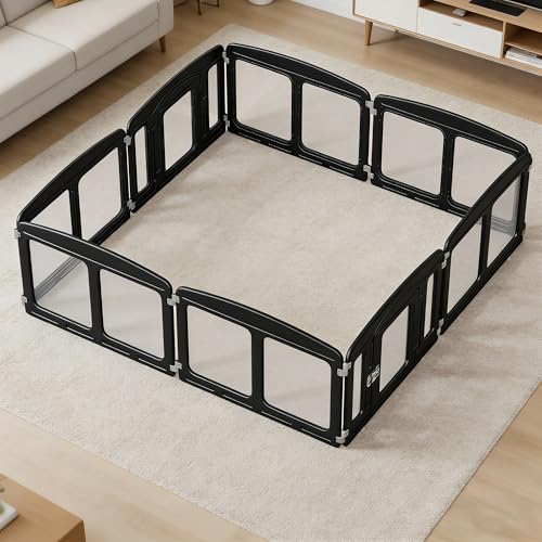 Clear Acrylic Dog Playpen Indoor, Height 24 inch, 4 Panels for Small and Puppy Dogs, Black - color: Black