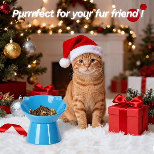 Detachable Elevated Cat Bowls, 15° Tilted Raised Cat Food Bowl Anti-Vomiting,Whisker Friendly, Adjustable Cat Dishes for Protecting Spine,Adult Kitten - color: Blue