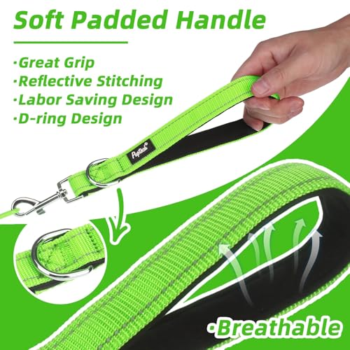 PUPTECK Chew Proof Dog Leash with Detachable Short Leashes Padded Handle Reflective, Heavy Duty Steel Cable Lead for Small Medium Large Dogs Training Walking, Green 4.9ft - color: Green
