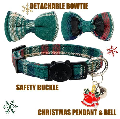 Cat Collar Breakaway Bowtie Safety with Bell Adjustbale Kitten Puppy Solid Plaid Color Set P-[2pcs] Xmas Plaid - color: P-[2pcs] Xmas Plaid
