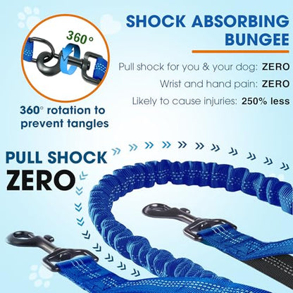 Hands Free Dog Leash with Waist Belt – No-Pull Bungee, Dual Padded Handles & Zipper Pouch for Running, Walking & Training – Adjustable Waist Leash for Large & Medium Dogs (Dark Blue) - color: Dark Blue