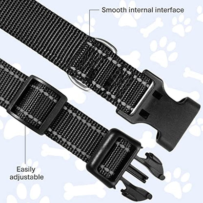 Reflective Dog Collar, Sturdy Nylon Collars for Puppy and Extra Small Girl and Boy Dogs, Adjustable Dog Collar with Quick Release Buckle,Black,5/8" Width - color: Black, size: X-Small Plus (Pack of 1)