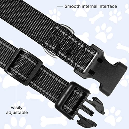Reflective Dog Collar, Sturdy Nylon Collars for Puppy and Extra Small Girl and Boy Dogs, Adjustable Dog Collar with Quick Release Buckle,Black,5/8" Width - color: Black, size: X-Small Plus (Pack of 1)