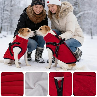 Dog Winter Coat with Harness Winter Jacket for Small Dogs Reflective Cold Weather Coats Warm Pet Vest Waterproof Snowsuit (Red, Small) - color: Red, size: Small